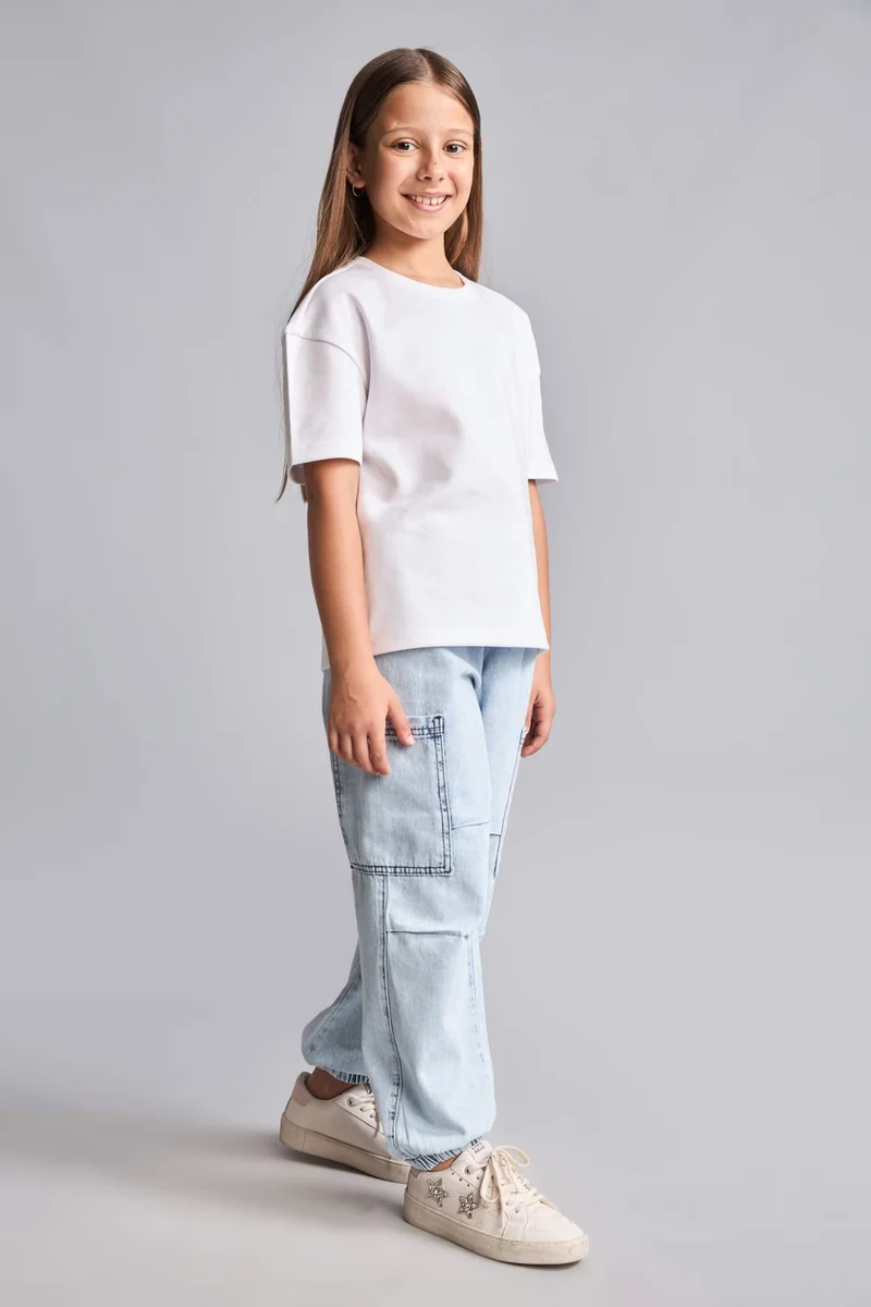 ديفاكتو Boy Jogger Fit Elastic Waist Light Blue Jeans