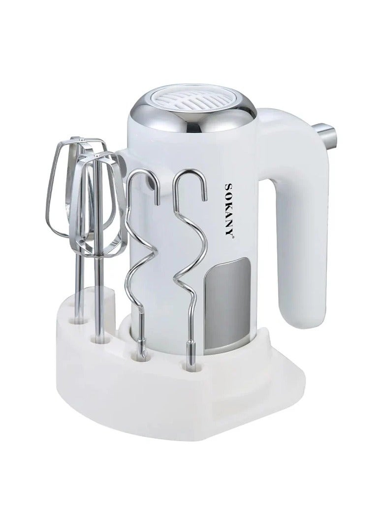 sokany SOKANY SK-02025 2-in-1 Multi-Purpose Electric Hand Mixer - 500W Blender and Kneader, 5 Variable Speeds, Ergonomic Design with Accessory Storage Base, Powerful Stainless Steel Blades for Whipping, Doughing, and Cake Making - (New and Advanced Technology from SOKANY) - White - Image 1