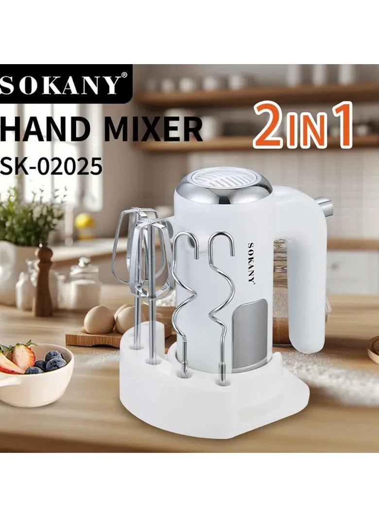 sokany SOKANY SK-02025 2-in-1 Multi-Purpose Electric Hand Mixer - 500W Blender and Kneader, 5 Variable Speeds, Ergonomic Design with Accessory Storage Base, Powerful Stainless Steel Blades for Whipping, Doughing, and Cake Making - (New and Advanced Technology from SOKANY) - White - Image 3