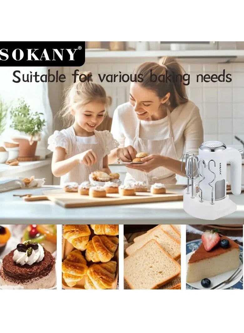 sokany SOKANY SK-02025 2-in-1 Multi-Purpose Electric Hand Mixer - 500W Blender and Kneader, 5 Variable Speeds, Ergonomic Design with Accessory Storage Base, Powerful Stainless Steel Blades for Whipping, Doughing, and Cake Making - (New and Advanced Technology from SOKANY) - White - Image 4
