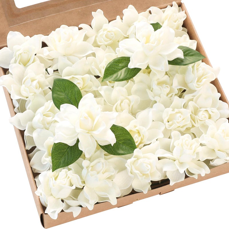 Floroom Artificial Gardenia Flowers 27 25pcs Real Looking Ivory Foam Fake Flowers with Stems for DIY Wedding Bouquets Bridal Shower Centerpieces Floral Arrangements Party Tables Home Decorations
