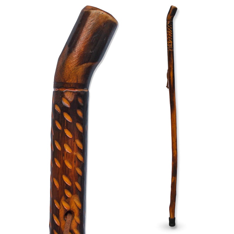 RMS Natural Wood Walking Stick - 48 Inch Handcrafted Wooden Hiking Stick - Assisting Men or Women with Disability or Limited Mobility (Rain Drop Handle, 48 Inch) - Image 1