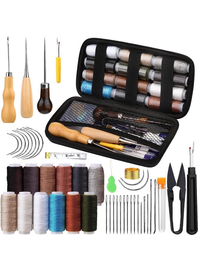 Farahom Heavy Duty Leather Sewing Kit, 48pcs Upholstery Repair Kit with Hand Stitching Needles, Sewing Awl Tools, Upholstery Threads, Seam Ripper, Leather Craft Tools for Car Seats, Sofa, Shoes, Thobe, Abaya, Backpacks, DIY Repairs - Image 1