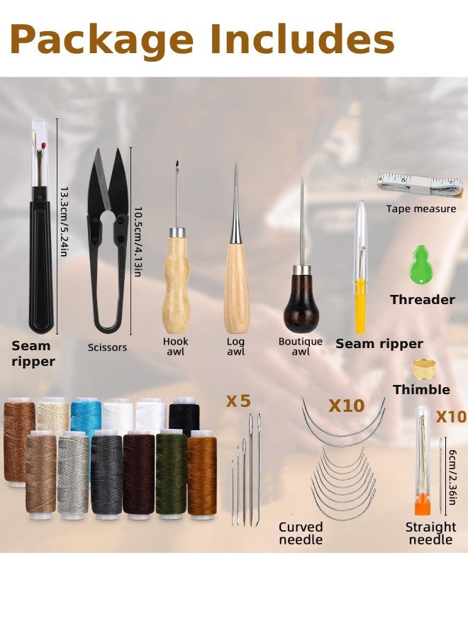 Farahom Heavy Duty Leather Sewing Kit, 48pcs Upholstery Repair Kit with Hand Stitching Needles, Sewing Awl Tools, Upholstery Threads, Seam Ripper, Leather Craft Tools for Car Seats, Sofa, Shoes, Thobe, Abaya, Backpacks, DIY Repairs - Image 2