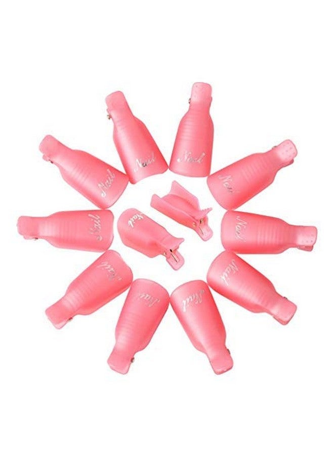 HiMo HiMo 10PC Plastic Acrylic Nail Art Soak Off Cap Clip UV Gel Polish Remover Wrap Tool (Pink) - Image 3