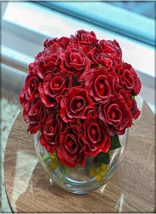 Yatai - Nearly Natural Real Touch Roses, Latex Flexible Wired Roses for Bouquet and Vase Filling Real Look Flowers, Rose Flower for Decorations, 1 pc, Red - Image 1
