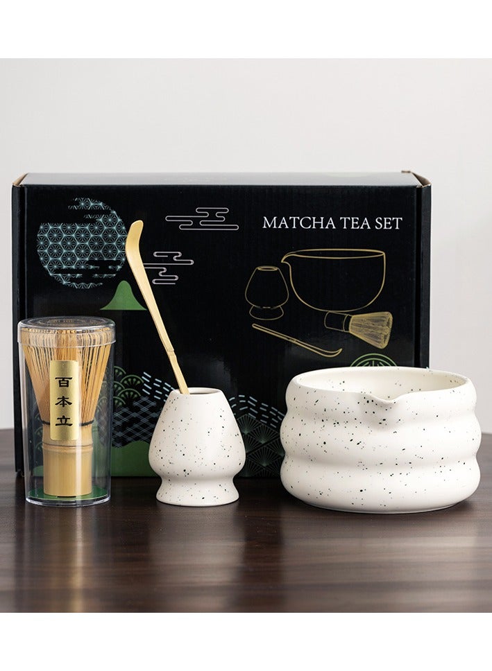 EZGOZ 4-Pieces Matcha Tea Set, Traditional Japanese Handmade Matcha Whisk Kit, Perfect for Tea Ceremony, Gift Giving, and Daily Relaxation-Black&White  - Image 1