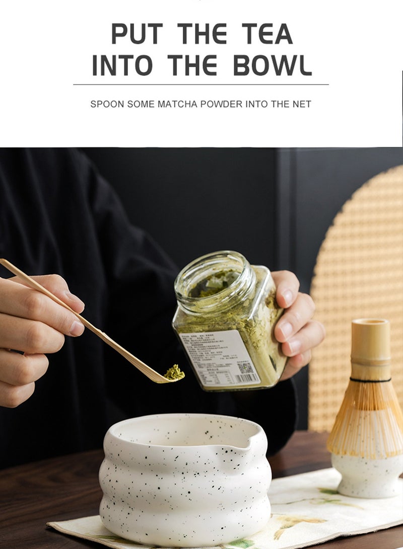 EZGOZ 4-Pieces Matcha Tea Set, Traditional Japanese Handmade Matcha Whisk Kit, Perfect for Tea Ceremony, Gift Giving, and Daily Relaxation-Black&White  - Image 2
