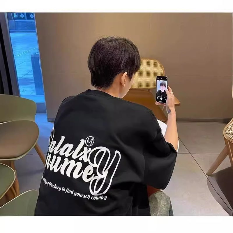 American-Style Letter Print Short-Sleeve T-Shirt For Men, Spring/Summer Trendy Brand, High Street Cool Loose Round-Neck Half-Sleeve - Image 5