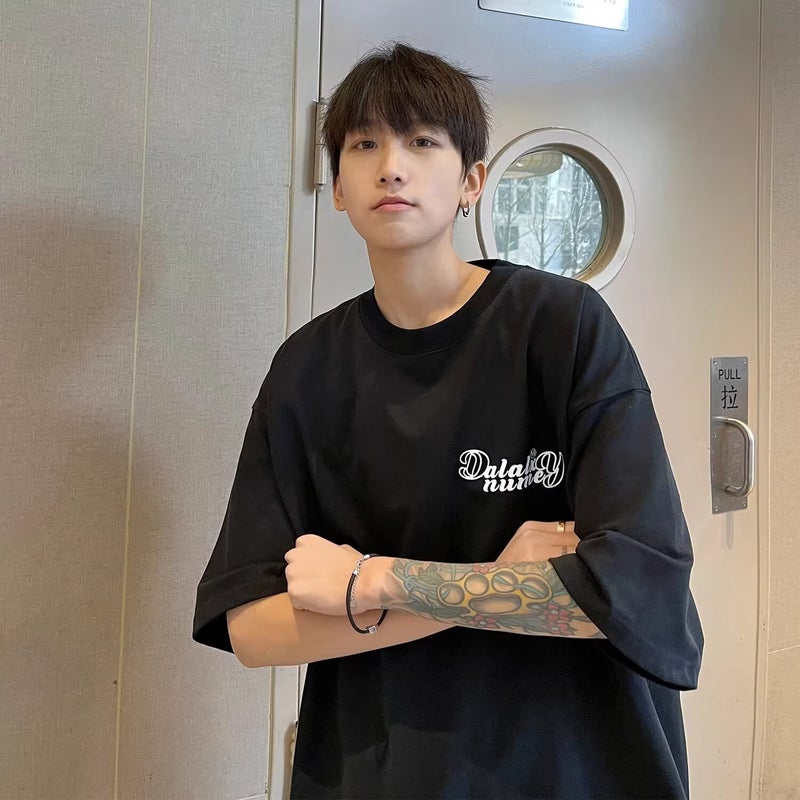 American-Style Letter Print Short-Sleeve T-Shirt For Men, Spring/Summer Trendy Brand, High Street Cool Loose Round-Neck Half-Sleeve - Image 4