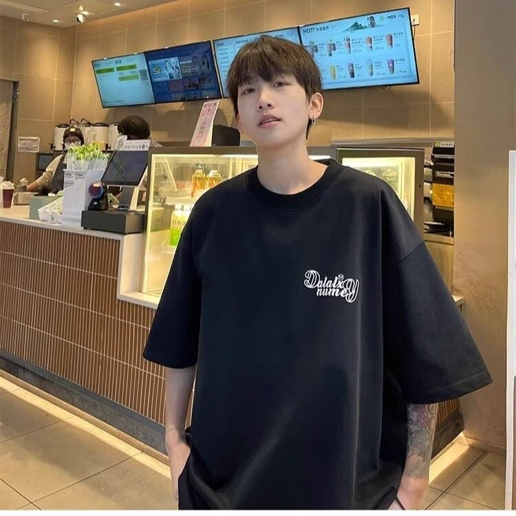 American-Style Letter Print Short-Sleeve T-Shirt For Men, Spring/Summer Trendy Brand, High Street Cool Loose Round-Neck Half-Sleeve - Image 2