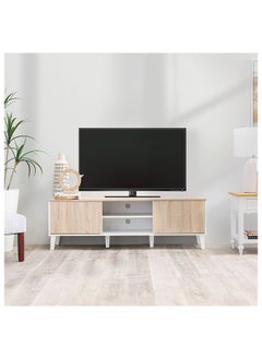 DANUBE HOME Juno TV Cabinet For Up To 55 Inches TV Entertainment Modern Design Wall Unit Furniture Wooden TV Stand For Living Room Bedroom TV Rack L152xW40xH49 cm White/Sonoma Oak  - Image 1