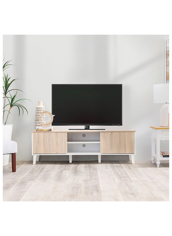 DANUBE HOME Juno TV Cabinet For Up To 55 Inches TV Entertainment Modern Design Wall Unit Furniture Wooden TV Stand For Living Room Bedroom TV Rack L152xW40xH49 cm White/Sonoma Oak  - Image 1
