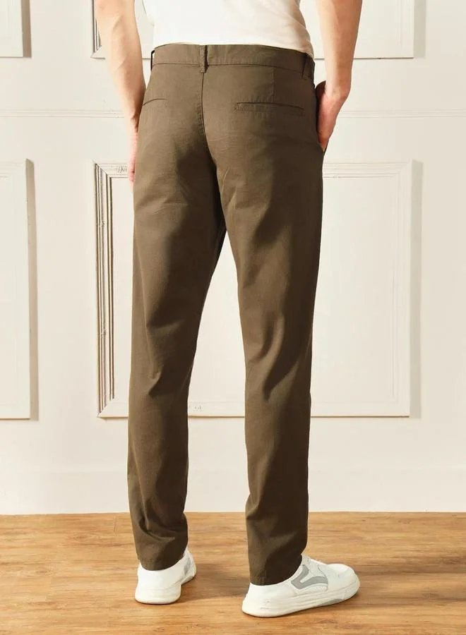Dennis Lingo Dennis Lingo Solid Mid Rise Regular Fit Casual Trouser