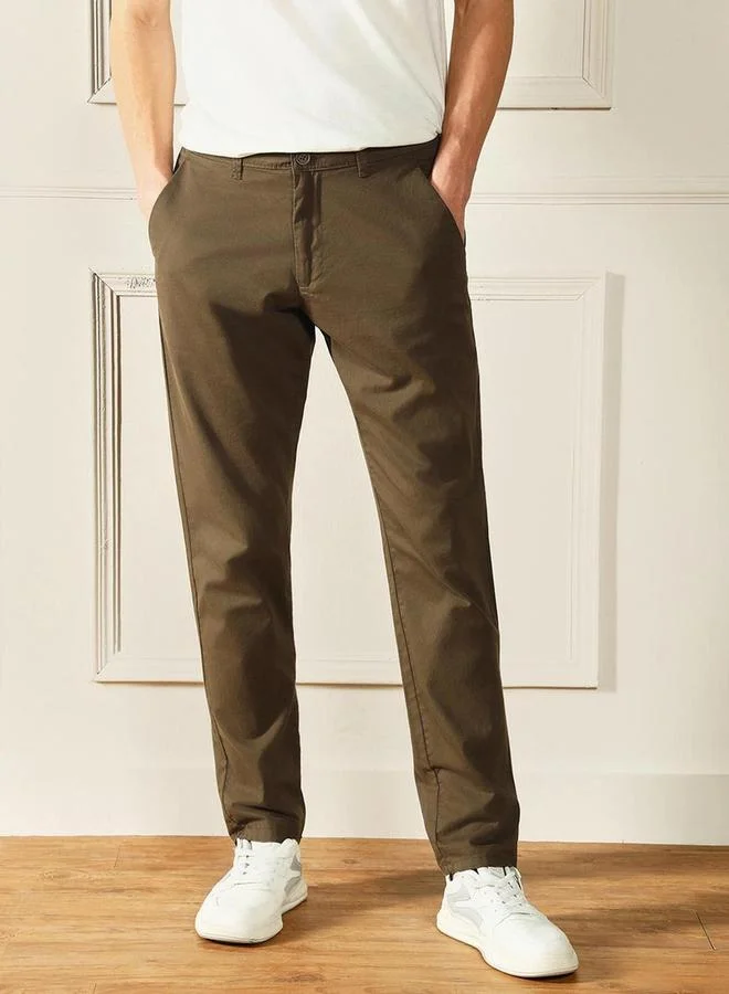 Dennis Lingo Dennis Lingo Solid Mid Rise Regular Fit Casual Trouser