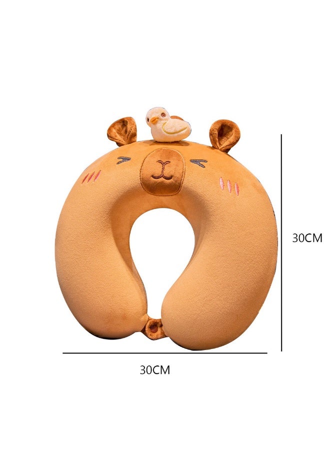 وسادة للسفر، وسادة رقبة ميموري فوم بتصميم حيوان لطيف بغطاء قابل للفصل لنوم الأطفال والكبار، وسادة كرتونية محمولة على شكل حرف U للسفر بالطائرة والسيارة (كابيبارا وردي) - Image 2