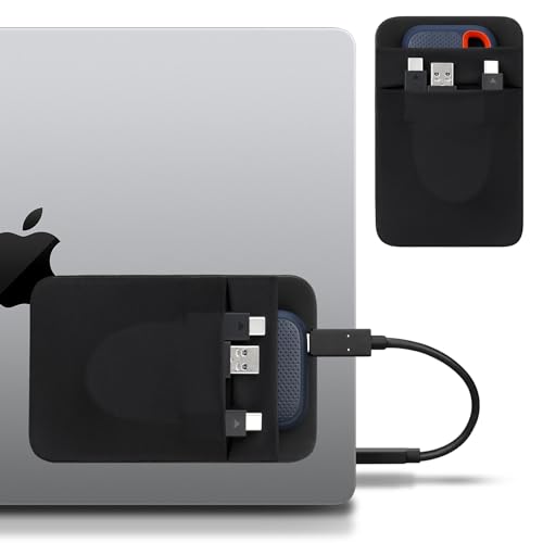 Lacdo Portable Hard Drive Sleeve for Laptop 2Pocket Stick on Pouch with Reusable Adhesive for San Disk Samsung Crucial Portable External Solid State Drive SSD Hard Drive Carrying Case Black - Image 1