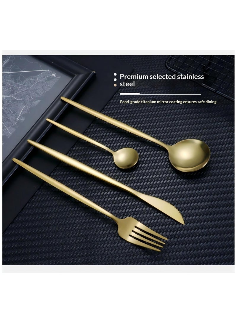 SISGL طقم أدوات مائدة من 24 قطعة، أدوات مائدة من الفولاذ المقاوم للصدأ لـ 6 أشخاص، أدوات تناول العشاء للمنزل والمطعم والحفلات، تشمل ملاعق وشوك وسكاكين وحواف مربعة وتشطيب مرآة، آمنة للغسالة الأطباق - Image 3