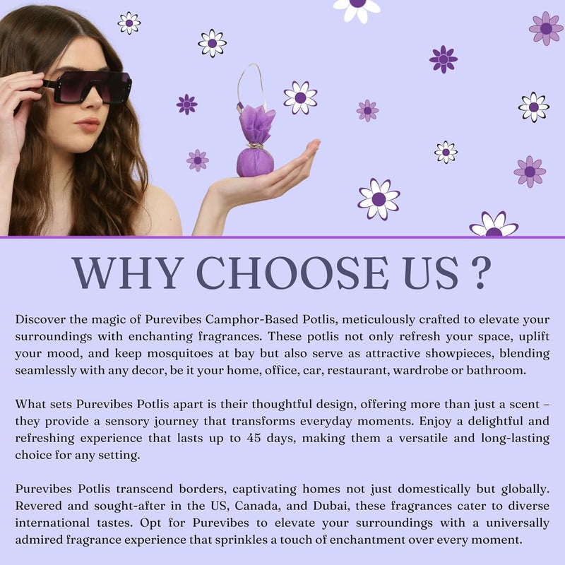 PUREVIBES معطر هواء PureVibes بوتلي مغرنا عضوي متميز معطر هواء معزّز بالكافور يقضي على الروائح يعمل 247 لمدة تصل إلى 45 يومًا للغرفة والسيارة والمكتب ومنطقة المعيشة وخزانة الملابس بنفسجي - Image 5