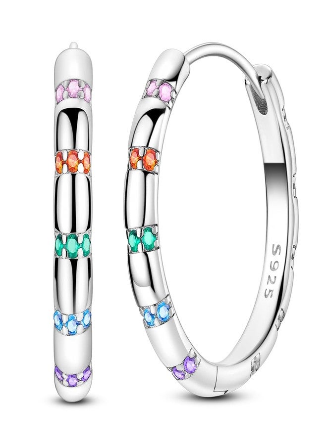 NARMO Hoop Earrings for Women 925 Sterling Silver Colorful Cubic Zirconia Hoop Earrings - Image 1