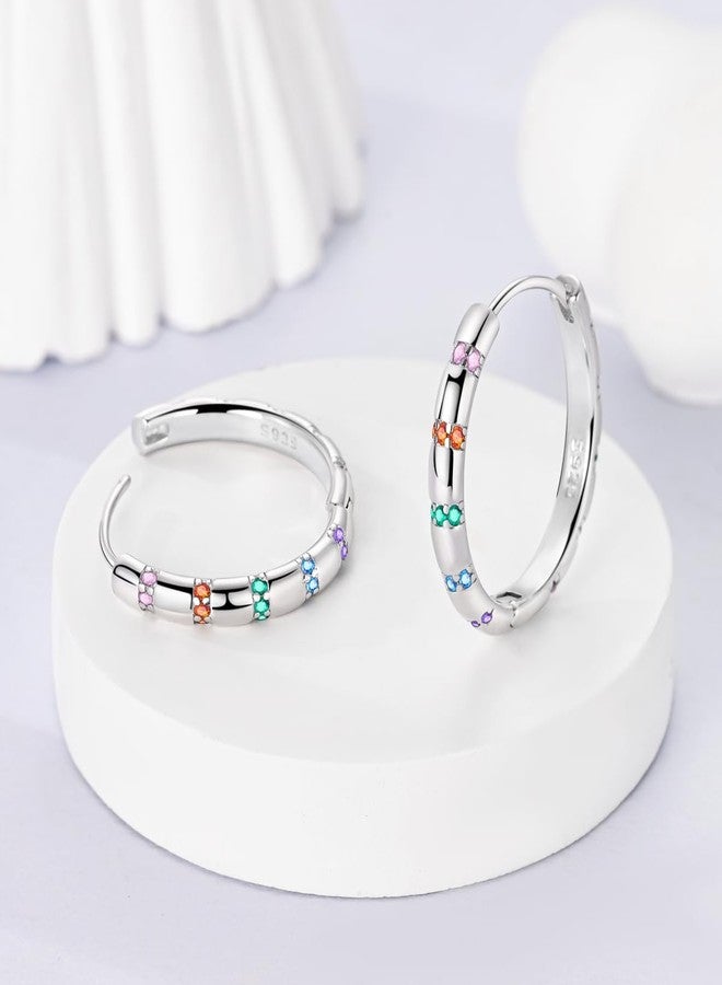 NARMO Hoop Earrings for Women 925 Sterling Silver Colorful Cubic Zirconia Hoop Earrings - Image 2