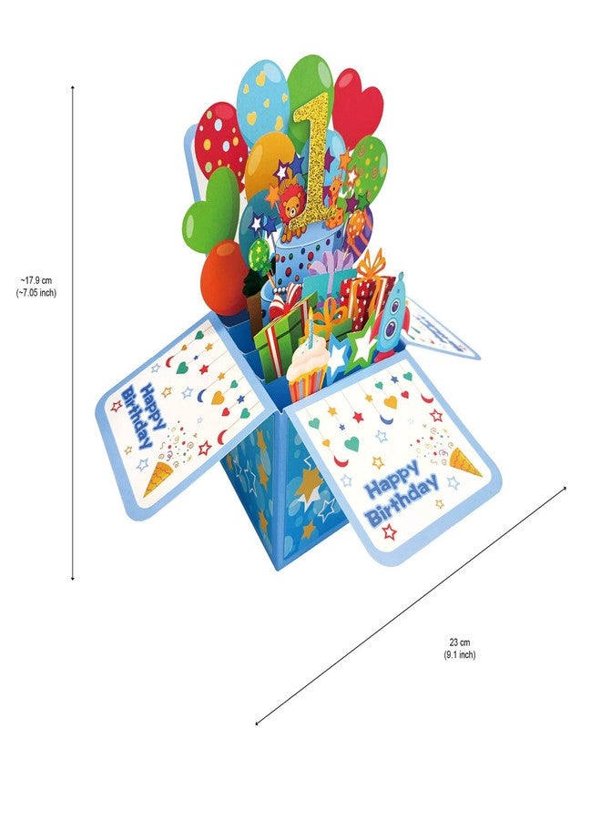 ZOOYOO Happy 1st Birthday Card,3D Pop Up First Birthday Greeting Card for Baby Boy,Son,Grandson,Nephew with 1 Envelop,1 Message Card(Blue) - Image 3
