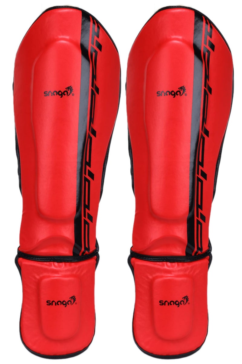 Snaga MMA Shin Guard, Leather Shin Guard Pads with High-Density Foam Padding for MMA, Karate, Taekwondo, Kick Boxing & Other Martial Arts (Red-Black) - Image 1