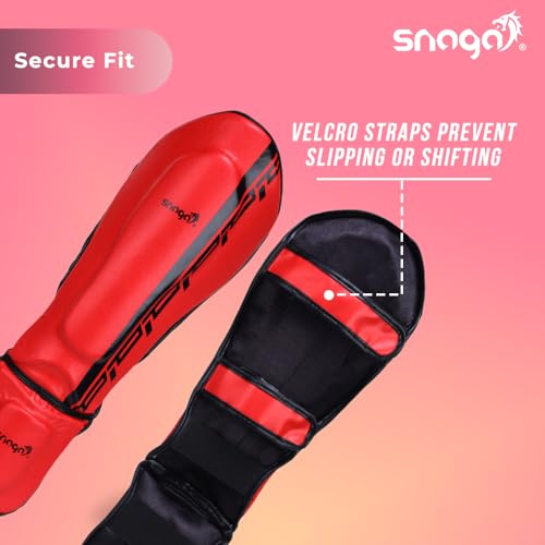 Snaga MMA Shin Guard, Leather Shin Guard Pads with High-Density Foam Padding for MMA, Karate, Taekwondo, Kick Boxing & Other Martial Arts (Red-Black) - Image 4