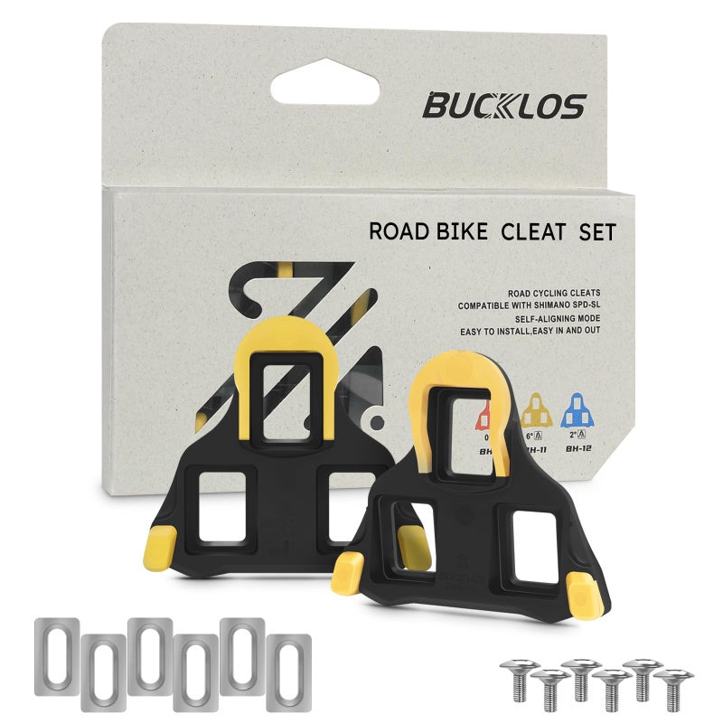 BUCKLOS SPD SL Cleats for Road Bike Cycling Shoes Compatible with Shimano SPD-SL Pedals-BH10/BH11/BH12 Float Cleats for Indoor Peloton & Outdoor Bicycle Training(6 Degree-Yellow) - Image 1