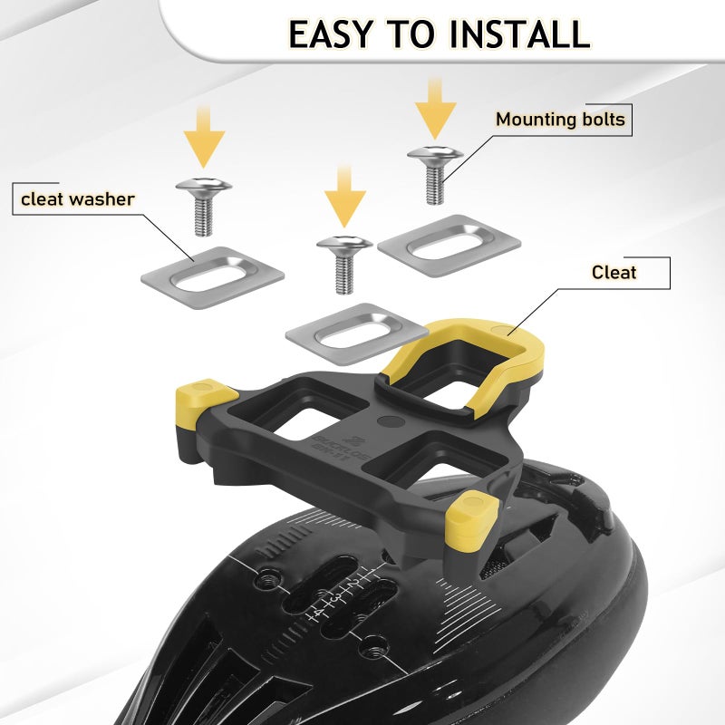 BUCKLOS SPD SL Cleats for Road Bike Cycling Shoes Compatible with Shimano SPD-SL Pedals-BH10/BH11/BH12 Float Cleats for Indoor Peloton & Outdoor Bicycle Training(6 Degree-Yellow) - Image 4