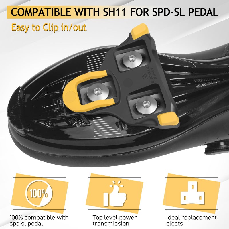 BUCKLOS SPD SL Cleats for Road Bike Cycling Shoes Compatible with Shimano SPD-SL Pedals-BH10/BH11/BH12 Float Cleats for Indoor Peloton & Outdoor Bicycle Training(6 Degree-Yellow) - Image 2