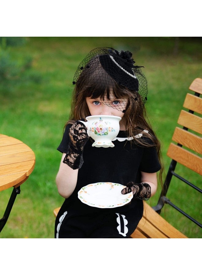 Janmercy 18 Pcs Tea Party Supplies Lets Partea Party Favor Decoration With Girls Tea Party Hats Tea Party Folding Fan Lace Gloves For Girl Kids Children Lets Partea Party Favors - Image 5