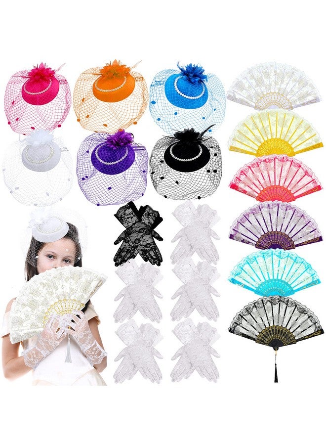Janmercy 18 Pcs Tea Party Supplies Lets Partea Party Favor Decoration With Girls Tea Party Hats Tea Party Folding Fan Lace Gloves For Girl Kids Children Lets Partea Party Favors - Image 1