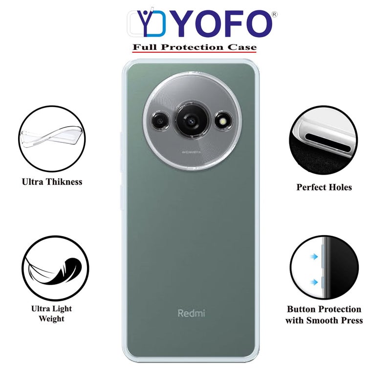 YOFO Back Cover for Mi Redmi A3 (4G) / A3x / Poco C61 (Flexible|Silicone|Transparent|Full Camera Protection|Dust Plug) - Image 2