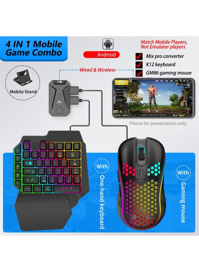 Jia Ying Mobile Phone Game Handle Keyboard Mouse Converter Throne Suit Android Chicken Eating Artifact Auxiliary Peripherals-Product Color:Mix Pro Mobile Game Keyboard And Mouse Set 【mix Pro Converter + K12 Keyboard + Gm86 Hole