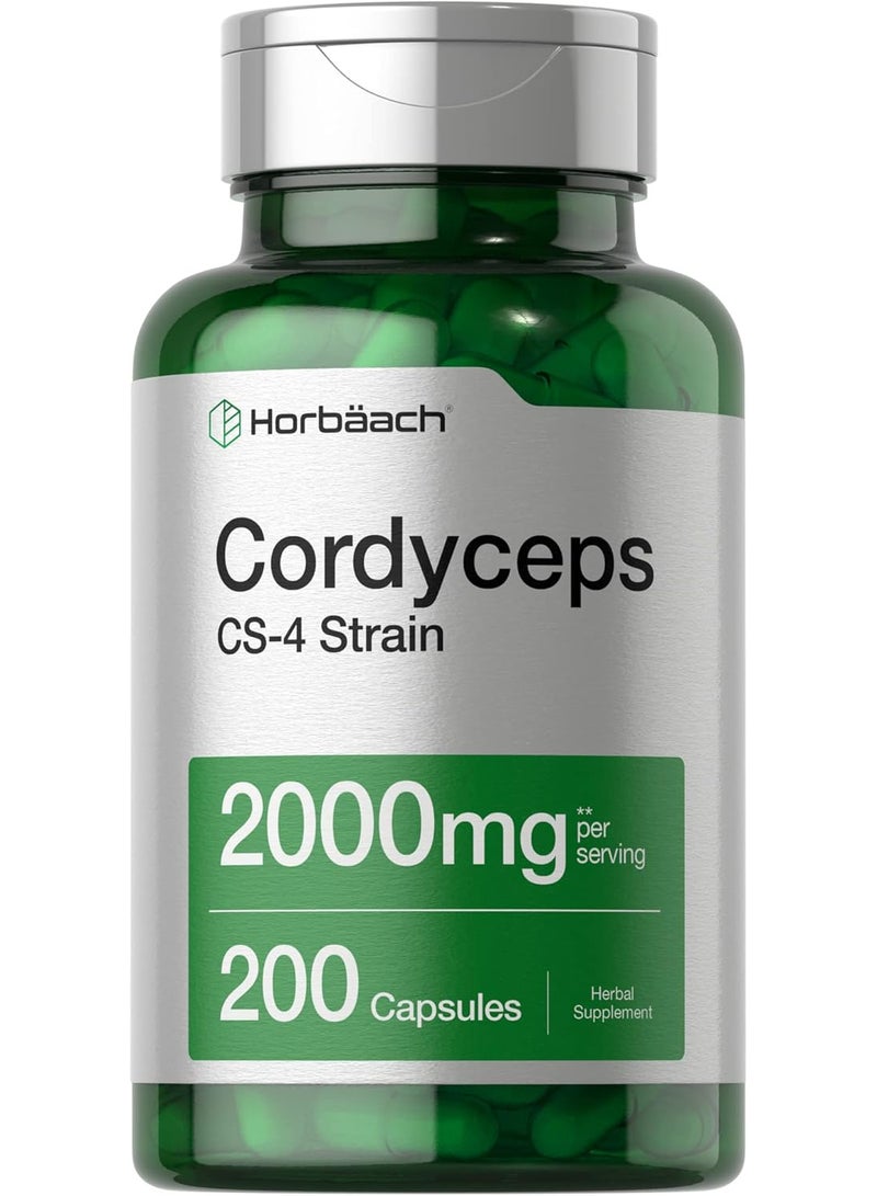 Horbaach Cordyceps Mushroom Capsules 2000mg | 200 Count | CS-4 Strain Cordyceps Sinesis | Non-GMO Herbal Supplement - Image 1