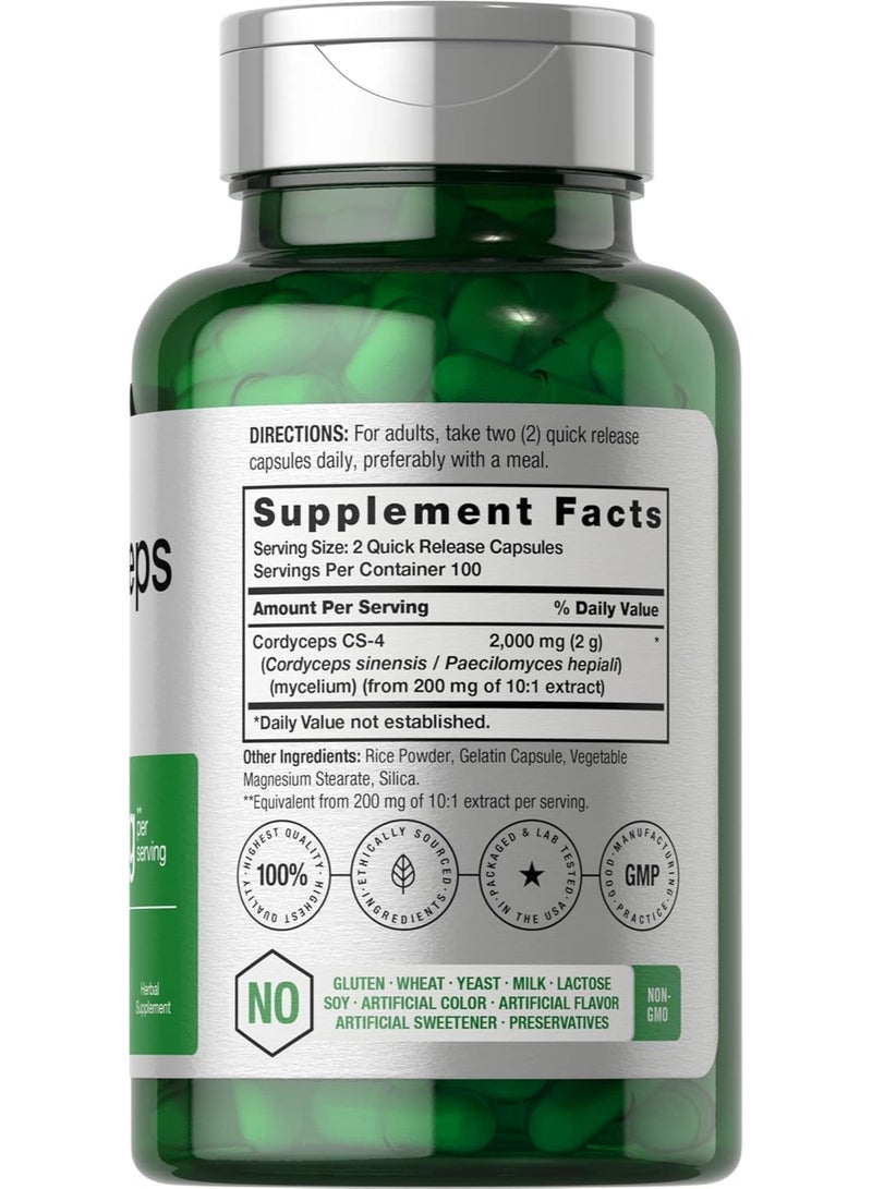 Horbaach Cordyceps Mushroom Capsules 2000mg | 200 Count | CS-4 Strain Cordyceps Sinesis | Non-GMO Herbal Supplement - Image 2