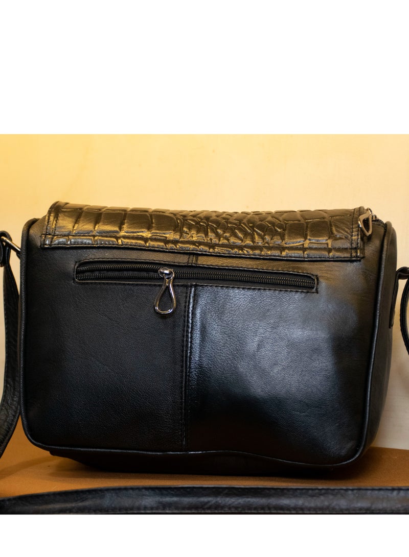 Large Black Genuine Leather Crossbody Bag – Elegant design with premium handmade quality.  ✔️ 100% genuine leather ✔️ Spacious size: 30×25 cm ✔️ Durable leather handle ✔️ 3 zippered compartments for easy organization ✔️ Magnetic closure for quick access 💼 Perfect for work, university, and daily use  🧵 Handmade with expert craftsmanship 🛡️ Guaranteed quality & after-sale support 🎁 A perfect gift for her  #LeatherBag #BlackCrossbody #GenuineLeather #HandmadeBag #EgyptianCraftsmanship #2025Fashion #LargeBag #ElegantStyle - Image 3