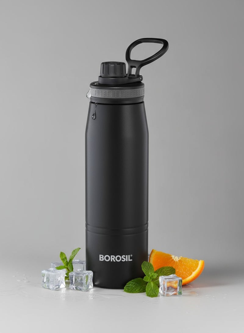 بوروسيل زجاجة ماء بوروسيل من الفولاذ المقاوم للصدأ مع عازل فراغي، لون أسود، سعة 600 مل - Image 1