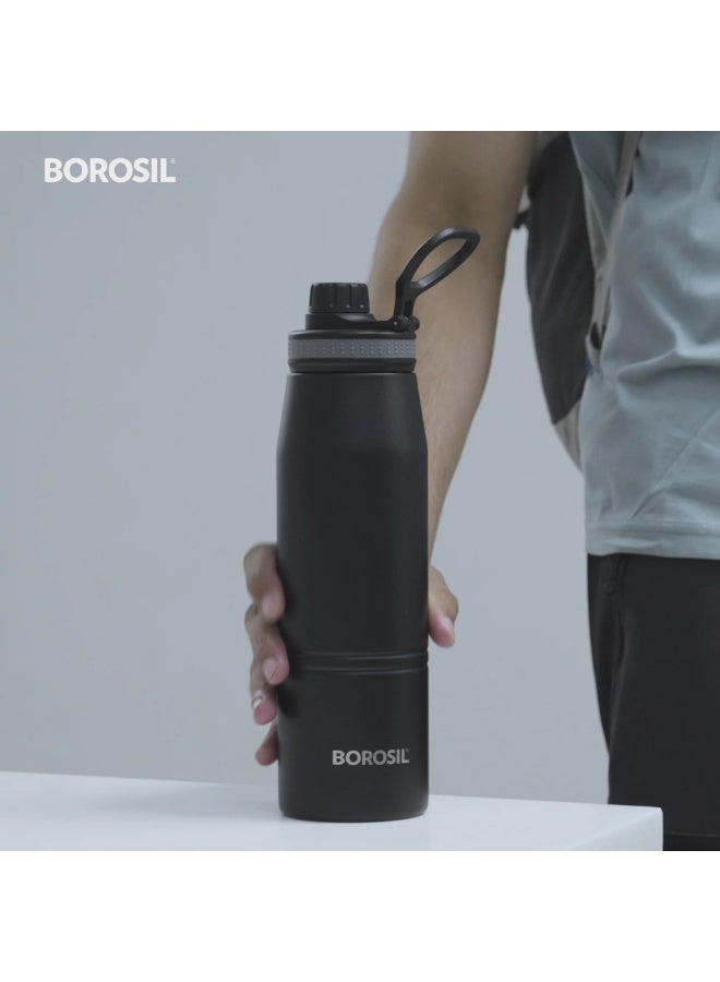 بوروسيل زجاجة ماء بوروسيل من الفولاذ المقاوم للصدأ مع عازل فراغي، لون أسود، سعة 600 مل - Image 3