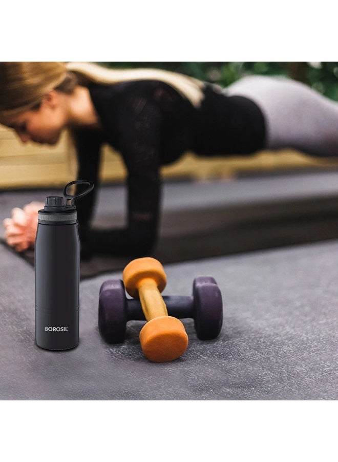 بوروسيل زجاجة ماء بوروسيل من الفولاذ المقاوم للصدأ مع عازل فراغي، لون أسود، سعة 600 مل - Image 5