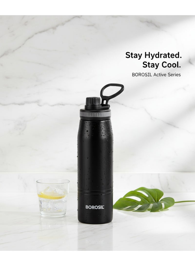 بوروسيل زجاجة ماء بوروسيل من الفولاذ المقاوم للصدأ مع عازل فراغي، لون أسود، سعة 600 مل - Image 2