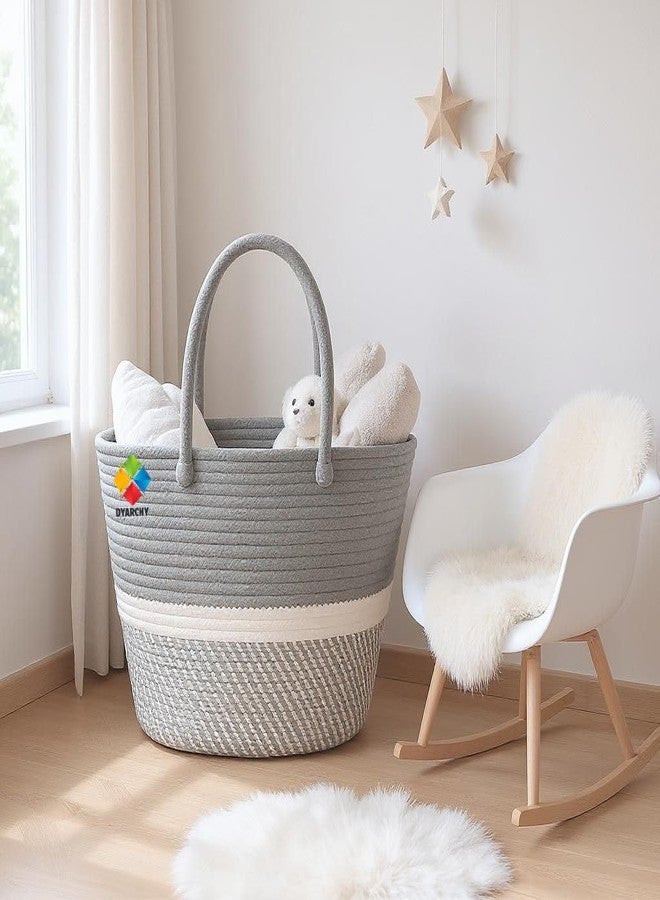 DYARCHY Cute Design Cotton Rope Storage Basket with Handles (GREYWHITE) - Image 3