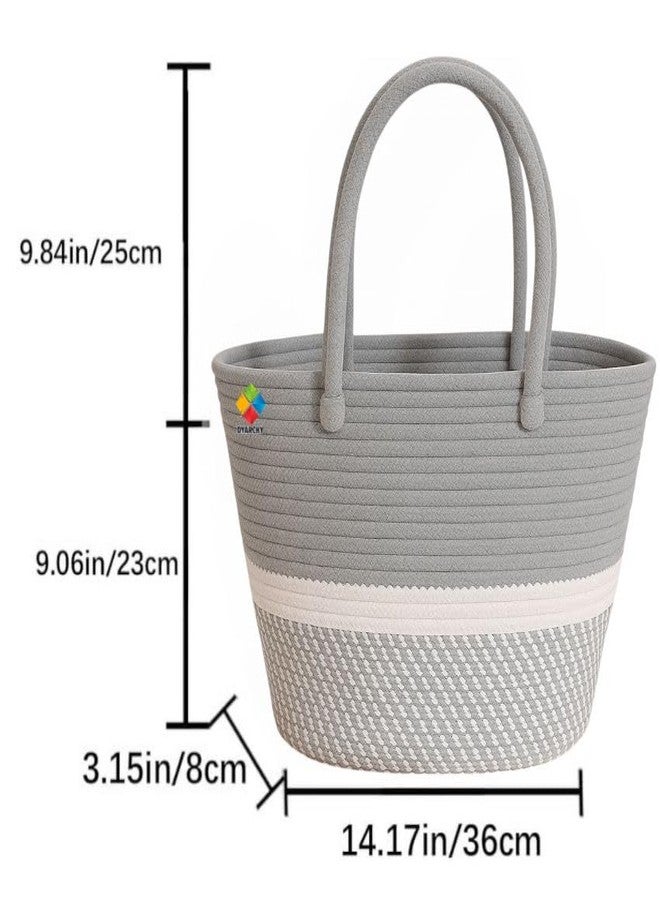 DYARCHY Cute Design Cotton Rope Storage Basket with Handles (GREYWHITE) - Image 2