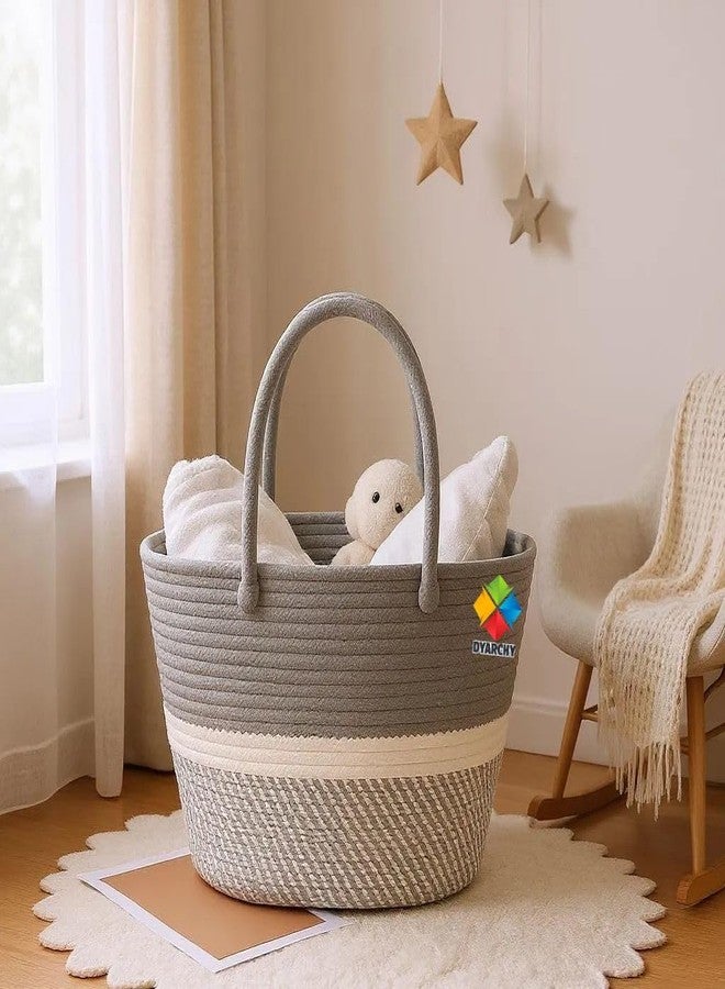DYARCHY Cute Design Cotton Rope Storage Basket with Handles (GREYWHITE) - Image 4