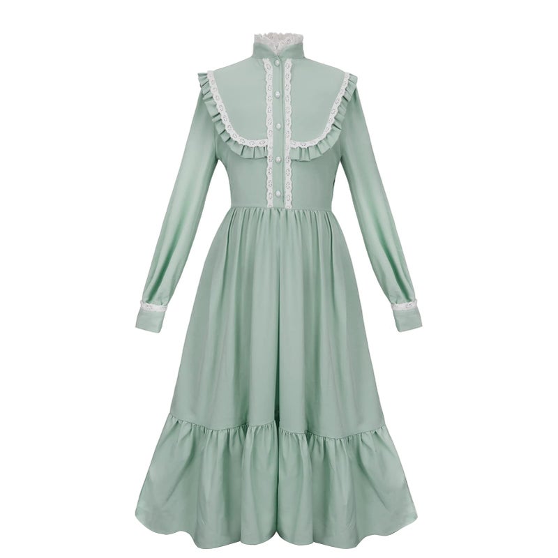 HEQU Pioneer Colonial Victorian Prairie Dress for Girls 6-12YRS (Green, 12 Years) - Image 2
