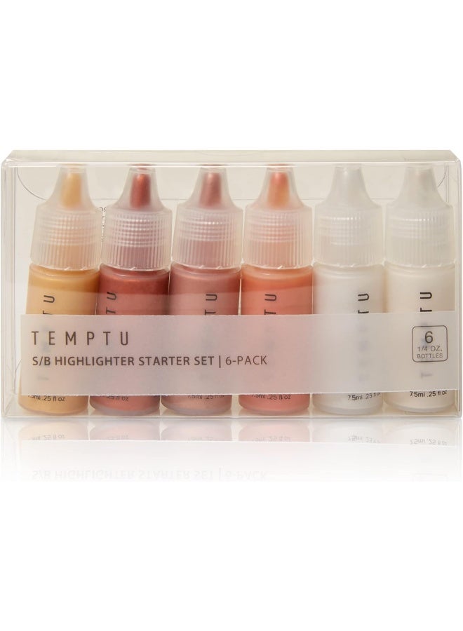 Temptu S/B Silicone-Based Airbrush Highlighter Starter Set: Long-Lasting, Layerable, Light-Reflecting Shimmer | Natural-Looking Luminosity | Weightless, Buildable Formula| 6 Shades - Image 2