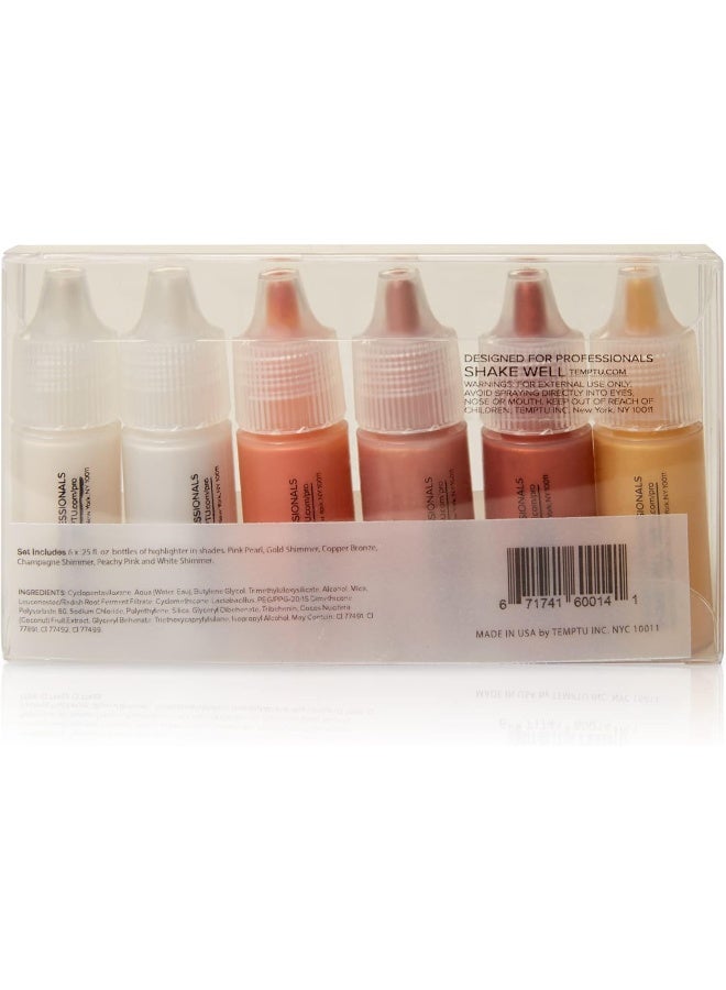 Temptu S/B Silicone-Based Airbrush Highlighter Starter Set: Long-Lasting, Layerable, Light-Reflecting Shimmer | Natural-Looking Luminosity | Weightless, Buildable Formula| 6 Shades - Image 3