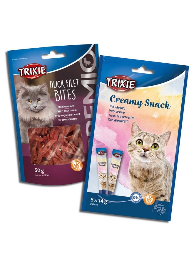 Trixie Cat Treat Combo Of Premio Duck Filet Bites And Creamy Tuna & Shrimp Snack, Nutrient Rich Treats For Cats, Suitable For All Breeds - (Pack Of 2) - Image 1
