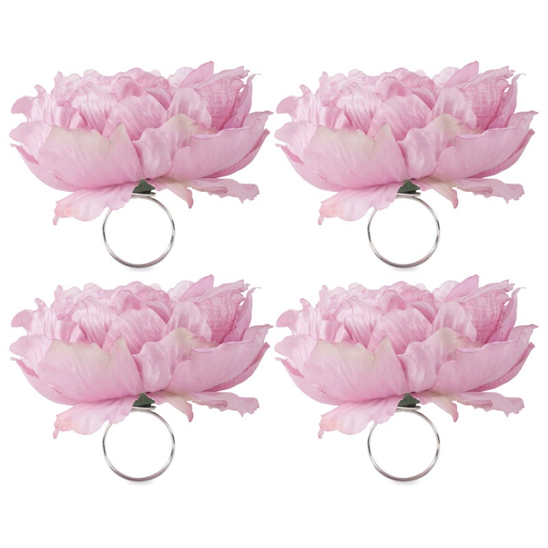 DII Beautiful Peony Flower Napkin Rings Pink 4 Piece